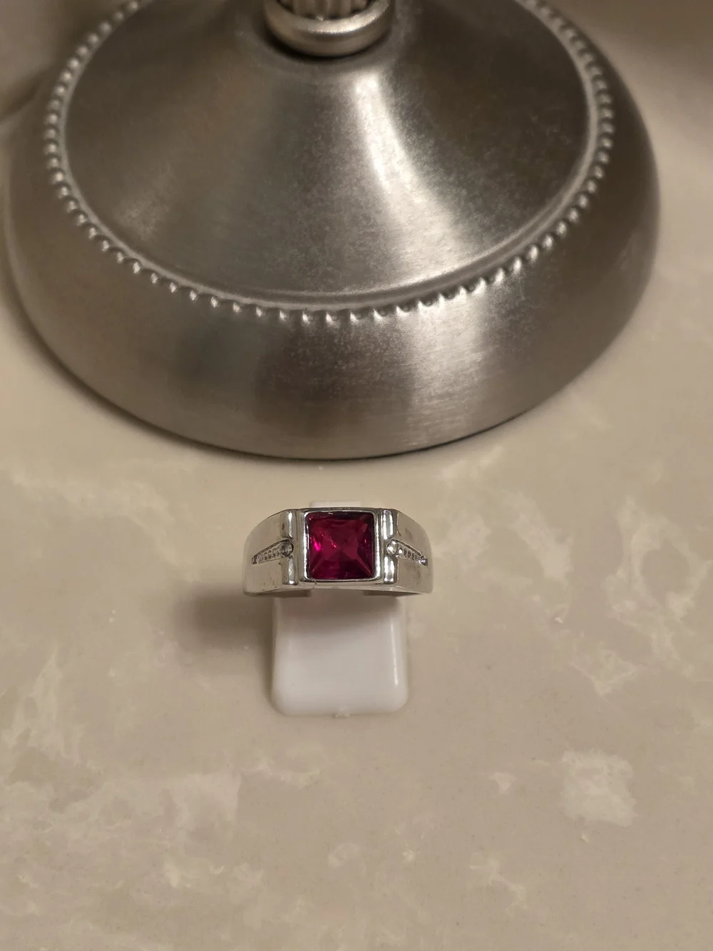 Men's Silver CZ and Ruby Ring Size 10